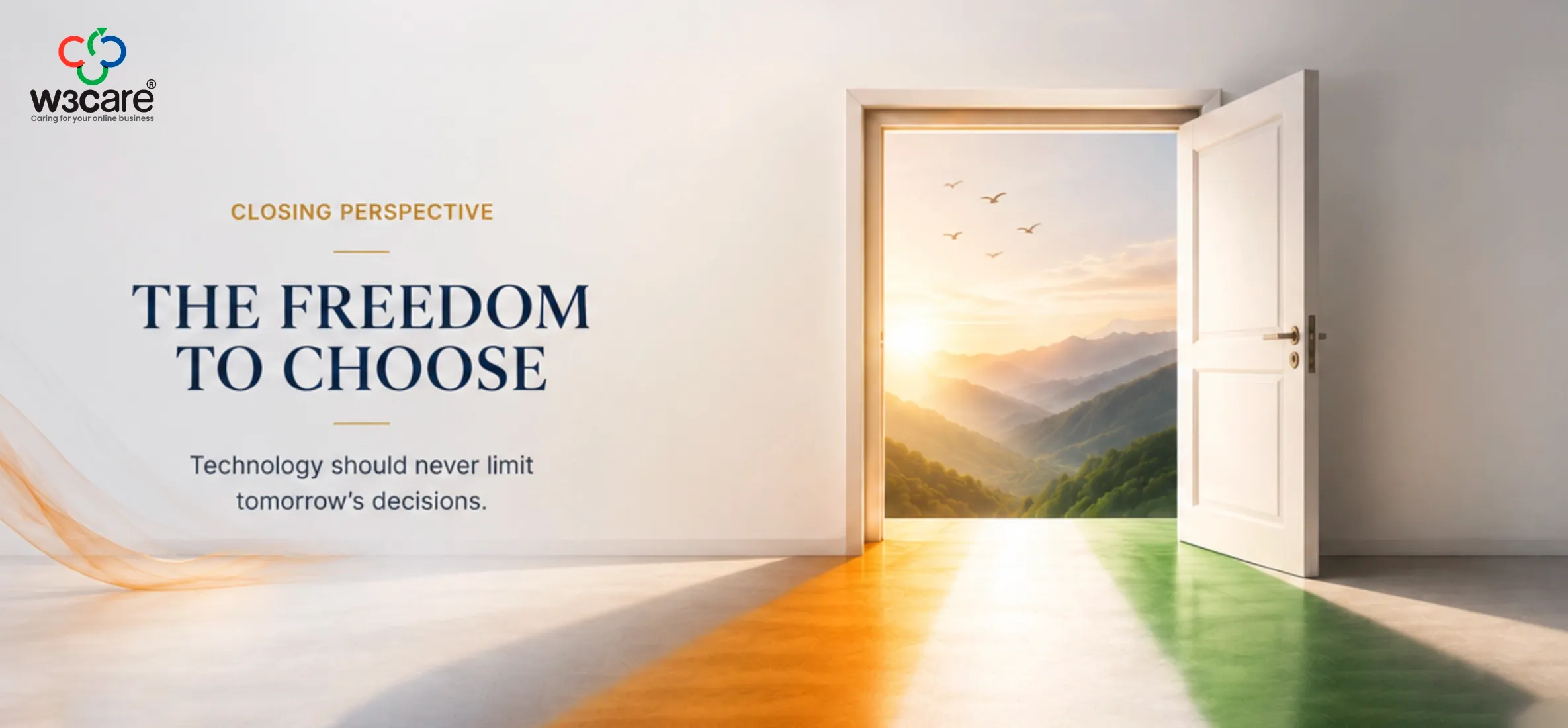 Open doorway with subtle Indian tricolor light representing digital independence and the freedom to make future technology decisions.