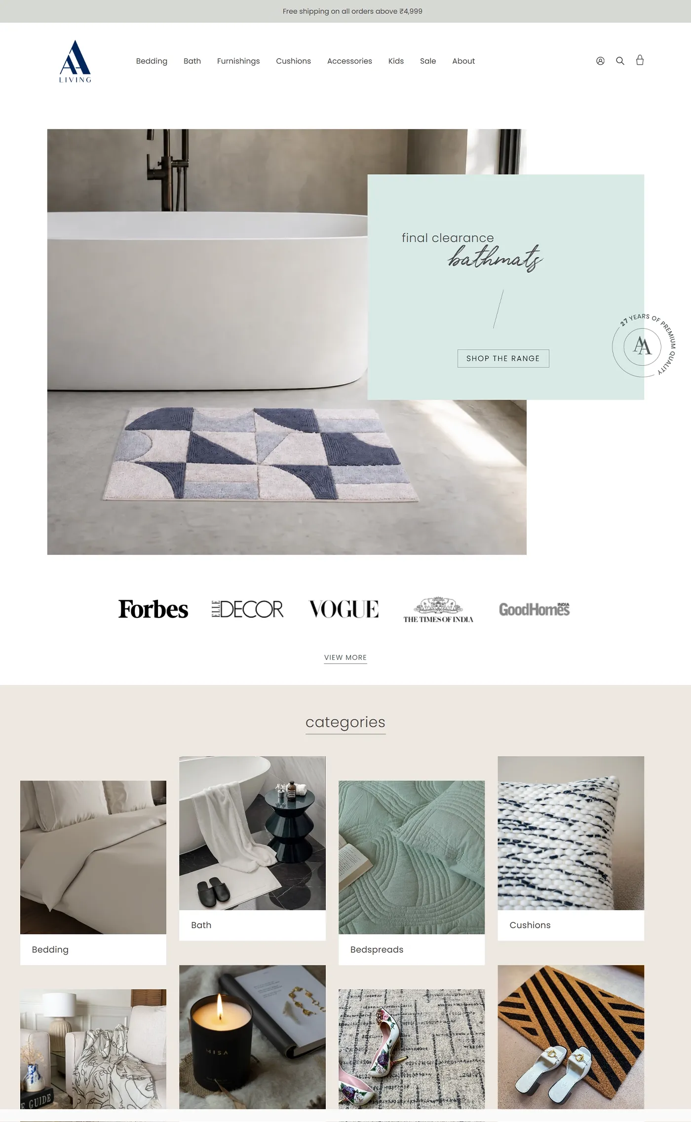 AA Living Luxury Home Décor & Furnishings eCommerce Website Development