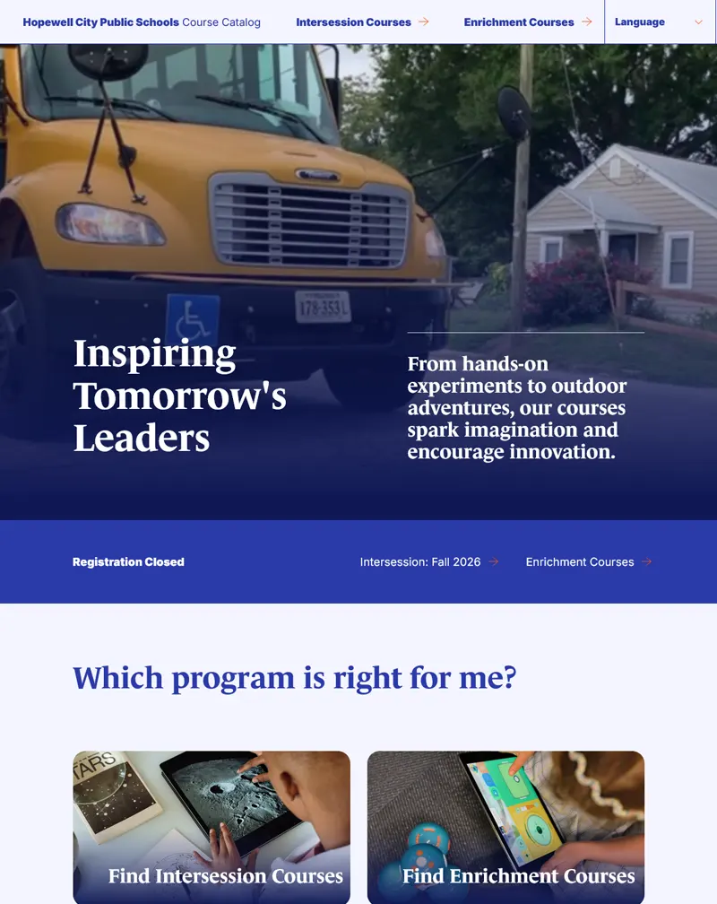 Hopewell City Public Schools – Craft CMS Course Catalog Development & Maintenance