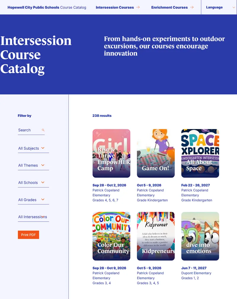 Hopewell City Public Schools – Craft CMS Course Catalog Development & Maintenance