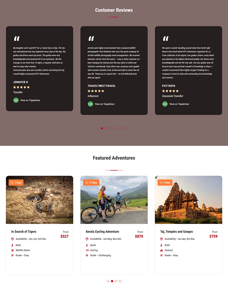 KVT Adventures Tour & Travel Website Portal