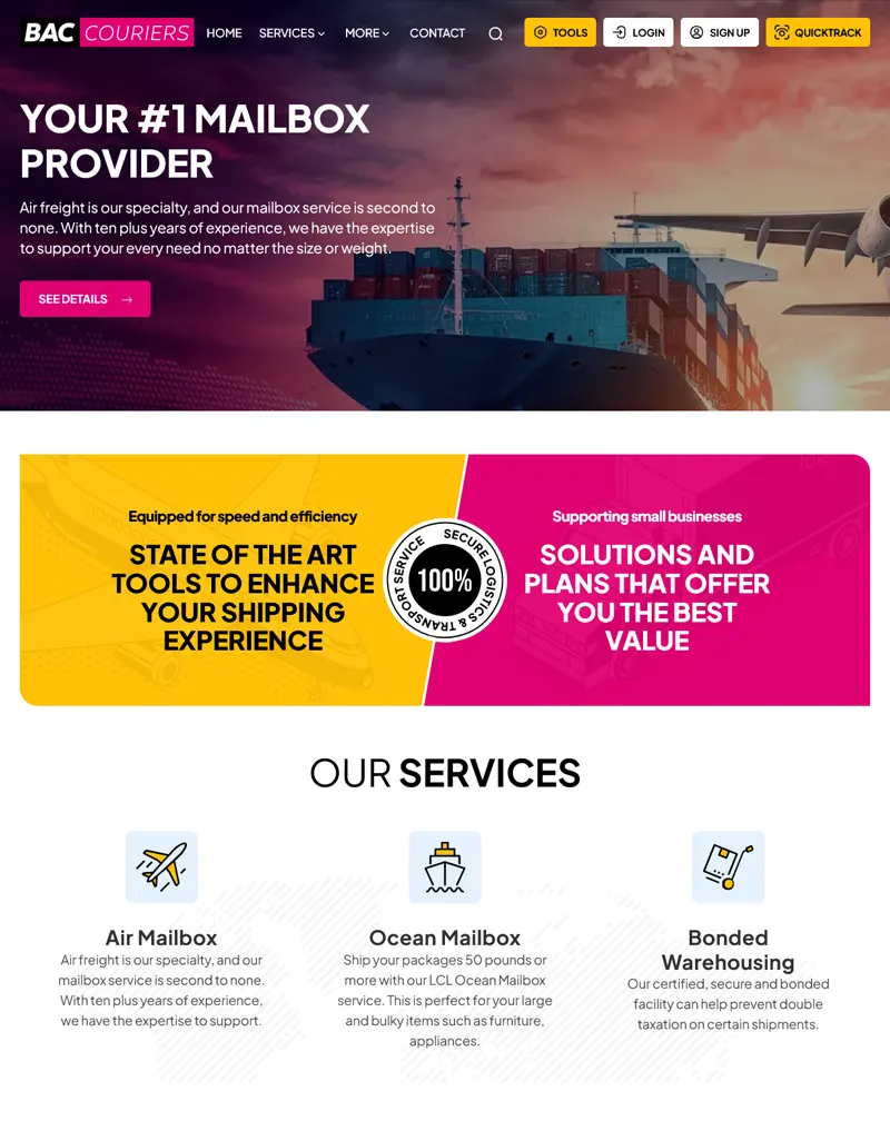 ShipBAC – WordPress Development for International Shipping & Mailbox Services