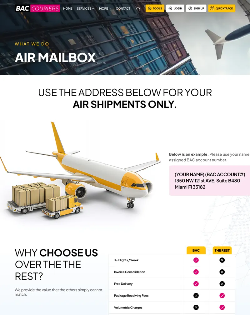 ShipBAC – WordPress Development for International Shipping & Mailbox Services