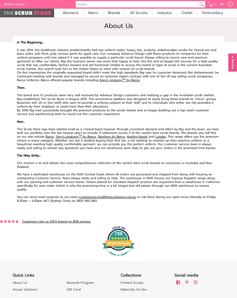The Scrub Store Shopify eCommerce Store