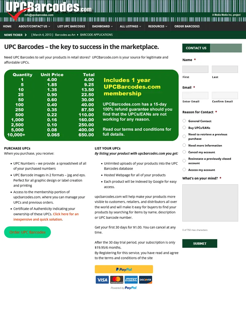 UPC Barcodes – Wordpress Website Development