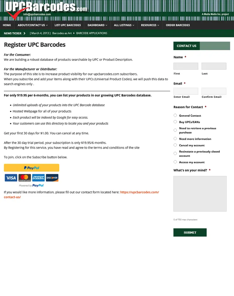UPC Barcodes – Wordpress Website Development