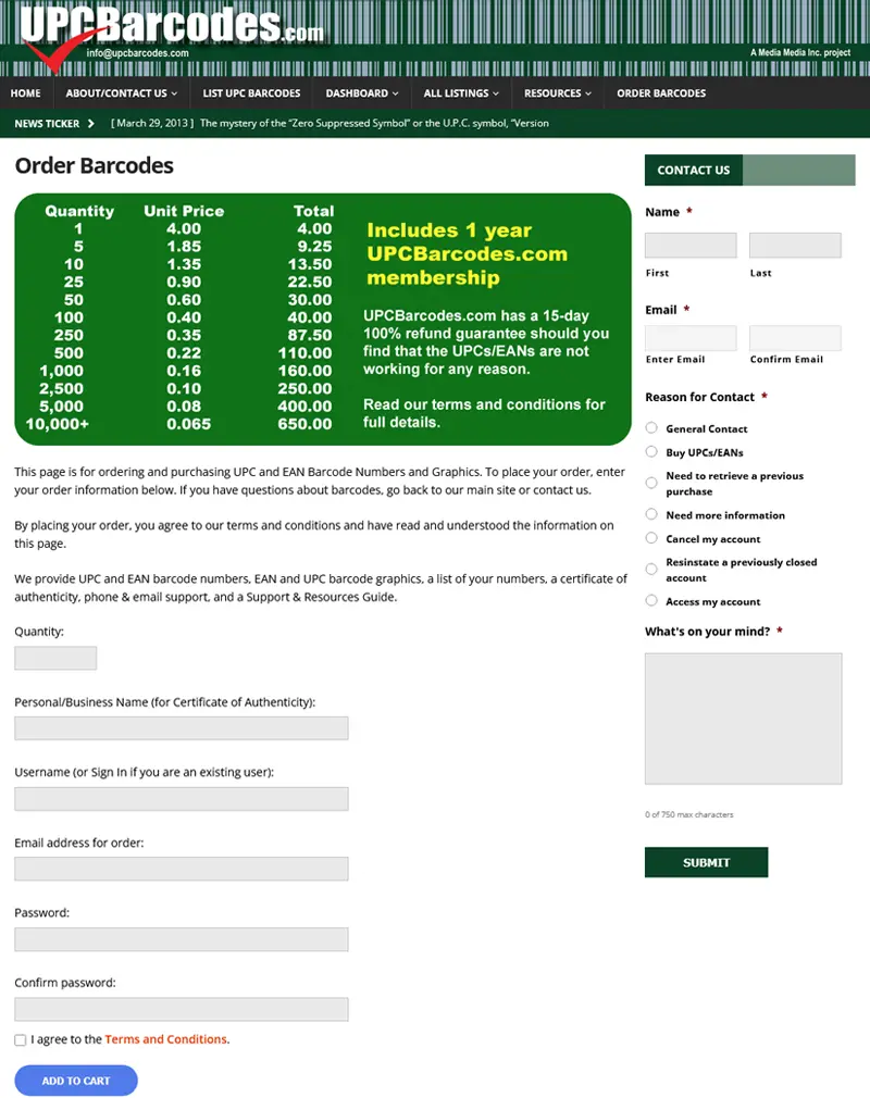 UPC Barcodes – Wordpress Website Development
